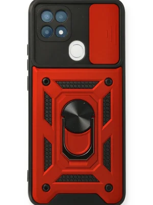 Newface Oppo A15 Kılıf Pars Lens Yüzüklü Silikon - Kırmızı