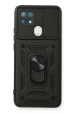 Newface Oppo A15 Kılıf Pars Lens Yüzüklü Silikon - Siyah