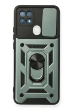 Newface Oppo A15 Kılıf Pars Lens Yüzüklü Silikon - Yeşil