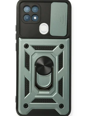 Newface Oppo A15 Kılıf Pars Lens Yüzüklü Silikon - Yeşil