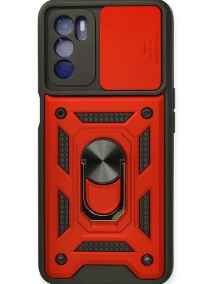 Newface Oppo A16 Kılıf Pars Lens Yüzüklü Silikon - Kırmızı