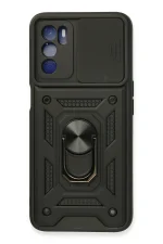 Newface Oppo A16 Kılıf Pars Lens Yüzüklü Silikon - Siyah