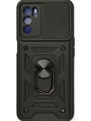 Newface Oppo A16 Kılıf Pars Lens Yüzüklü Silikon - Siyah