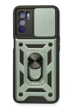 Newface Oppo A16 Kılıf Pars Lens Yüzüklü Silikon - Yeşil