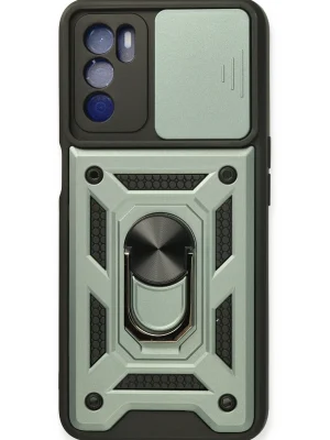 Newface Oppo A16 Kılıf Pars Lens Yüzüklü Silikon - Yeşil