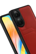 Newface Oppo A38 Sara Kartvizitli Deri Kılıf - Kırmızı - Görsel 2