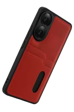 Newface Oppo A38 Sara Kartvizitli Deri Kılıf - Kırmızı - Görsel 4