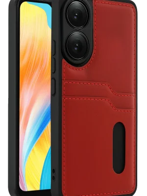 Newface Oppo A38 Sara Kartvizitli Deri Kılıf - Kırmızı