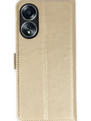 Newface Oppo A58 Kılıf Trend S Plus Kapaklı Kılıf - Gold