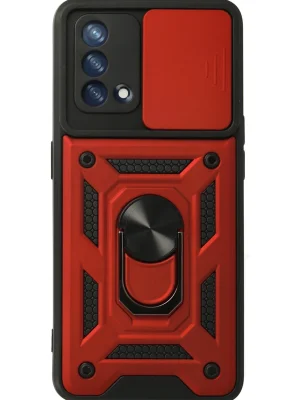 Newface Oppo A74 4G Kılıf Pars Lens Yüzüklü Silikon - Kırmızı