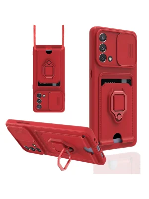 Newface Oppo A74 4G Kılıf Zuma Kartvizitli Yüzüklü Silikon - Kırmızı