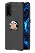 Newface Oppo Find X2 Kılıf Range Yüzüklü Silikon - Siyah-Gold