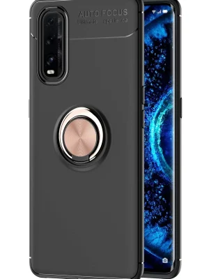 Newface Oppo Find X2 Kılıf Range Yüzüklü Silikon - Siyah-Gold