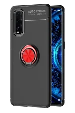 Newface Oppo Find X2 Kılıf Range Yüzüklü Silikon - Siyah-Kırmızı