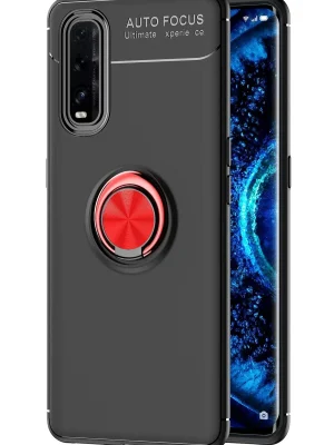 Newface Oppo Find X2 Kılıf Range Yüzüklü Silikon - Siyah-Kırmızı