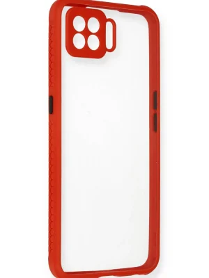 Newface Oppo Reno 4 Lite Kılıf Miami Şeffaf Silikon - Kırmızı