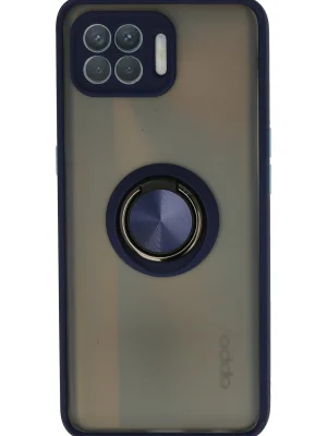 Newface Oppo Reno 4 Lite Kılıf Montreal Yüzüklü Silikon Kapak - Lacivert