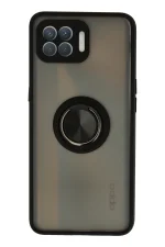 Newface Oppo Reno 4 Lite Kılıf Montreal Yüzüklü Silikon Kapak - Siyah