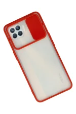 Newface Oppo Reno 4 Lite Kılıf Palm Buzlu Kamera Sürgülü Silikon - Kırmızı - Görsel 2