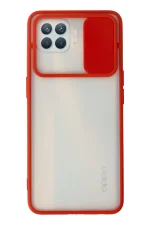 Newface Oppo Reno 4 Lite Kılıf Palm Buzlu Kamera Sürgülü Silikon - Kırmızı