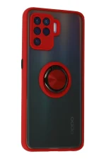 Newface Oppo Reno 5 Lite Kılıf Montreal Yüzüklü Silikon Kapak - Kırmızı - Görsel 2