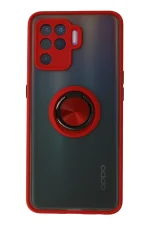 Newface Oppo Reno 5 Lite Kılıf Montreal Yüzüklü Silikon Kapak - Kırmızı