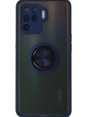 Newface Oppo Reno 5 Lite Kılıf Montreal Yüzüklü Silikon Kapak - Lacivert