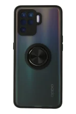 Newface Oppo Reno 5 Lite Kılıf Montreal Yüzüklü Silikon Kapak - Siyah