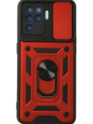 Newface Oppo Reno 5 Lite Kılıf Pars Lens Yüzüklü Silikon - Kırmızı