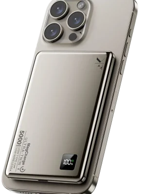 Newface PW555 5.000 mAh Dijital Göstergeli 18W Type-C ve 15W Kablosuz Şarj PD Hızlı Şarj Magsafe Powerbank - Titanyum