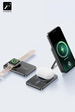 Newface PW580 5.000 mAh 20W Type-C 15W Kablosuz Şarj 3W Saat Şarj ve 5W Kulaklık Şarj Destekli PD Hızlı Şarj Magsafe Powerbank - Titanyum - Görsel 3