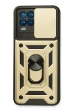 Newface Realme 8 Kılıf Pars Lens Yüzüklü Silikon - Gold