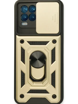 Newface Realme 8 Kılıf Pars Lens Yüzüklü Silikon - Gold