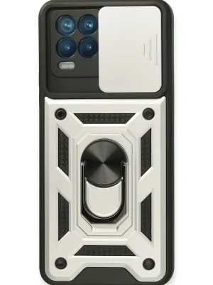 Newface Realme 8 Kılıf Pars Lens Yüzüklü Silikon - Gümüş