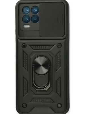 Newface Realme 8 Kılıf Pars Lens Yüzüklü Silikon - Siyah