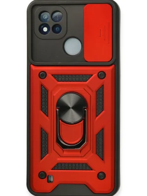 Newface Realme C11 2021 Kılıf Pars Lens Yüzüklü Silikon - Kırmızı