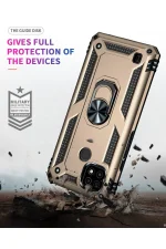 Newface Realme C21 Kılıf Sofya Yüzüklü Silikon Kapak - Gold - Görsel 4