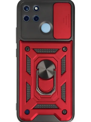 Newface Realme C25Y Kılıf Pars Lens Yüzüklü Silikon - Kırmızı