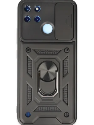 Newface Realme C25Y Kılıf Pars Lens Yüzüklü Silikon - Siyah