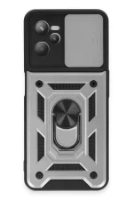 Newface Realme C35 Kılıf Pars Lens Yüzüklü Silikon - Gümüş