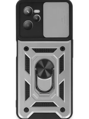 Newface Realme C35 Kılıf Pars Lens Yüzüklü Silikon - Gümüş