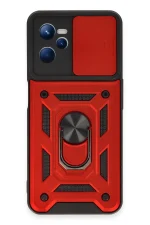 Newface Realme C35 Kılıf Pars Lens Yüzüklü Silikon - Kırmızı