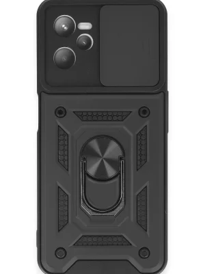 Newface Realme C35 Kılıf Pars Lens Yüzüklü Silikon - Siyah