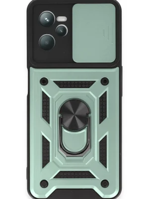 Newface Realme C35 Kılıf Pars Lens Yüzüklü Silikon - Yeşil