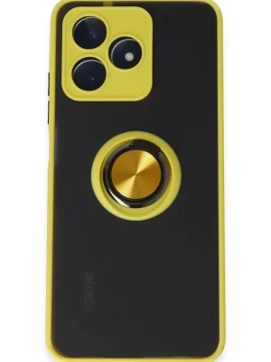 Newface Realme C53 Kılıf Montreal Yüzüklü Silikon Kapak - Sarı
