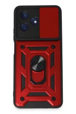 Newface Realme C53 Kılıf Pars Lens Yüzüklü Silikon - Kırmızı