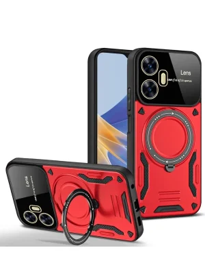 Newface Realme C55 Kılıf Joy Lens Standlı Kapak - Kırmızı