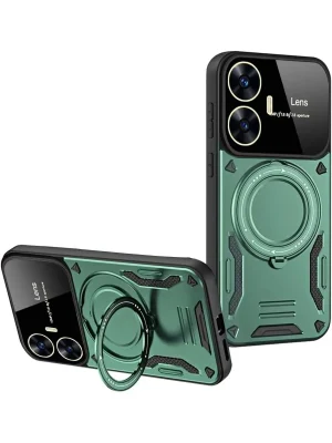 Newface Realme C55 Kılıf Joy Lens Standlı Kapak - Koyu Yeşil