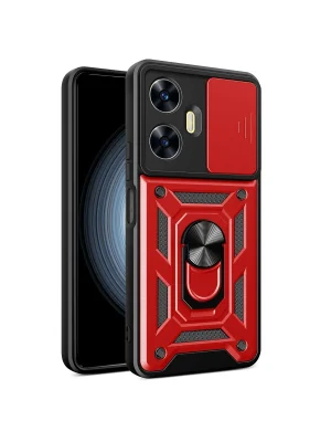 Newface Realme C55 Kılıf Pars Lens Yüzüklü Silikon - Kırmızı