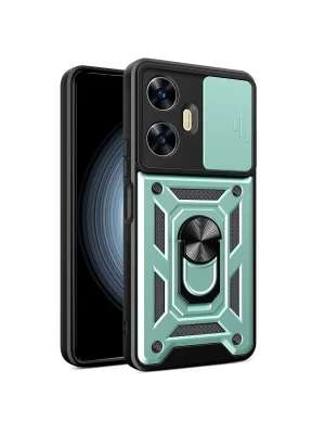 Newface Realme C55 Kılıf Pars Lens Yüzüklü Silikon - Yeşil